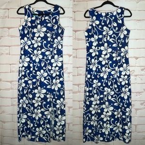Kona Malia Hawaii Sz M Maxi Dress Floral Colorful Tropical Cotton Hibiscus